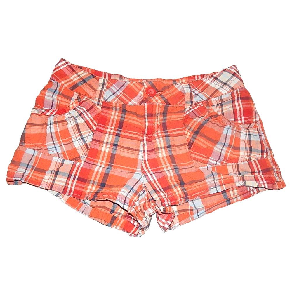 No Boundaries women's junior's size 3 vintage plaid tangy orange cotton shorts